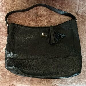 Black Kate Spade leather shoulder bag with tassel zipper